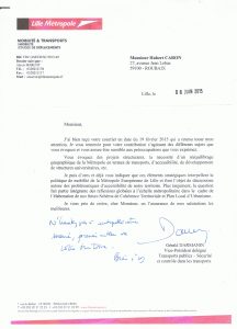 Réponse à la lettre de M. Caron Hubert.